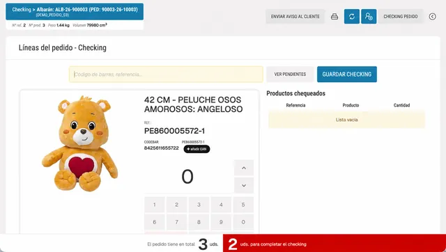 Pantalla de SGA Online: checking con escáner